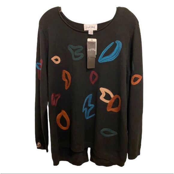 Joseph Ribkoff Black Sweater front Colorful Details - Picture 2 of 9